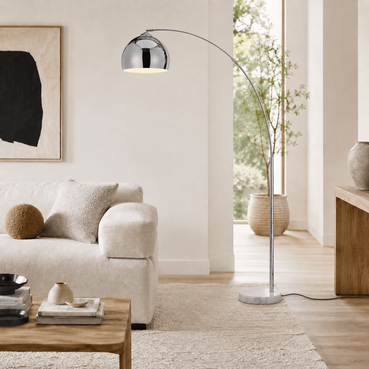 Teamson Home Arquer 66.93" Arc Floor Lamp with Faux Marble Base
