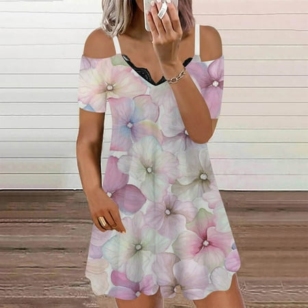 Dresses for Women 2023 HIMIWAY Women s Dress Casual Print Slip Skirt Sundress White L