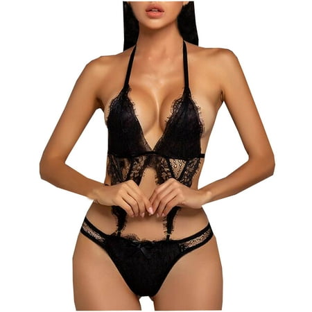 

Mrat Lingerie Sets Womens Lingerie Lace Chemise Ladies Lingerie Transparent Hollow Out Bow Lace Sling Pajamas Lingerie Set Deep V Teddy Mini Babydoll