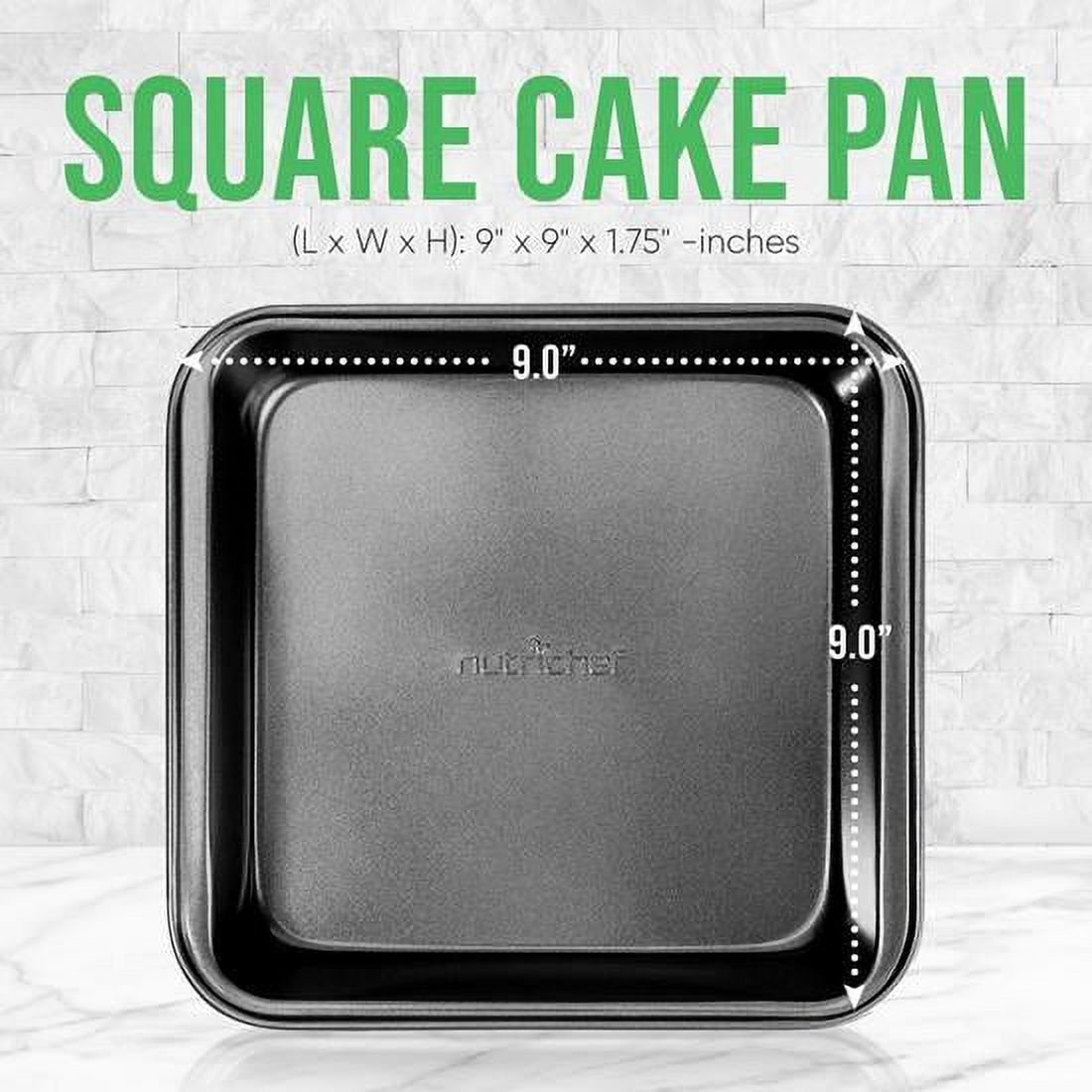 NutriChef Non-Stick Cake Square Deluxe Black Carbon Steel Pan, Quality Metal Bakeware for Cooking