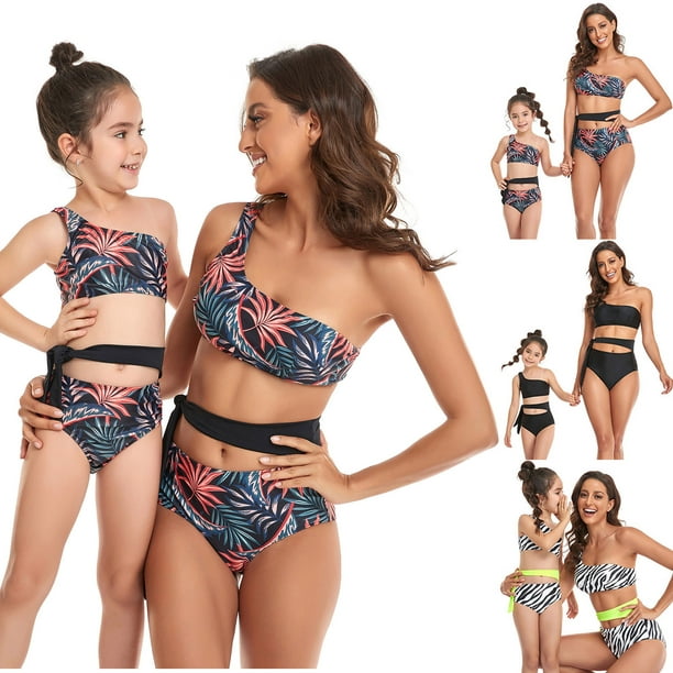EINCcm Kids Swimsuits, Parent-Child Ladies Split Two Piece Swimsuit High  Waist Top Tie Swimwear Bikini Set, Black, XXXL