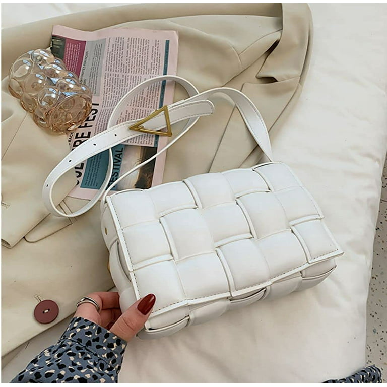 Women's White Leather Woven Shoulder Mini Bags