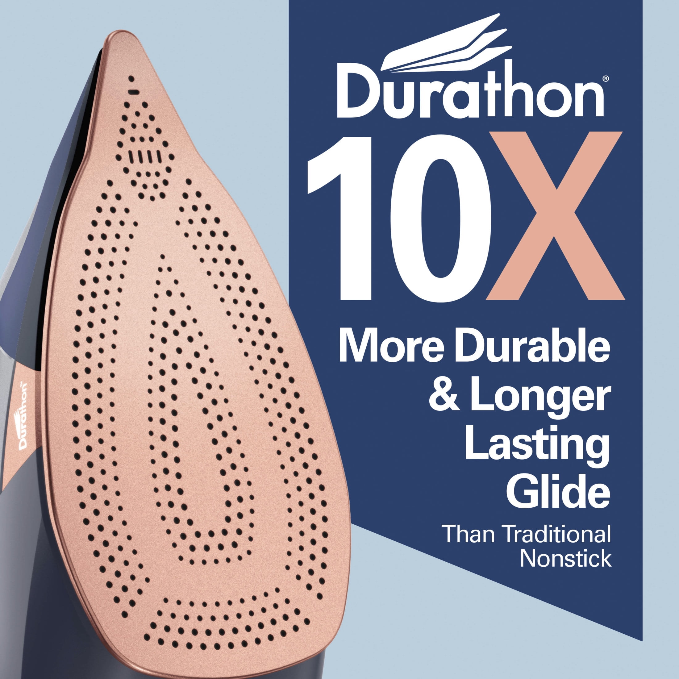 Hamilton Beach Durathon Steam Iron for Clothes with Nonstick Soleplate, Over 400 steam holes, Auto Shut-Off, Anti-Drip, Extra long cord, 1500W, Navy