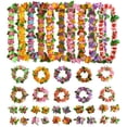 thumbnail image 1 of 40 paquetes de leis de flores hawaianas, suministros para fiestas tropicales de Luau de guirnaldas de hula, collares, pulseras, diademas, flores de seda de imitación gigantes para decoraciones, 1 of 6