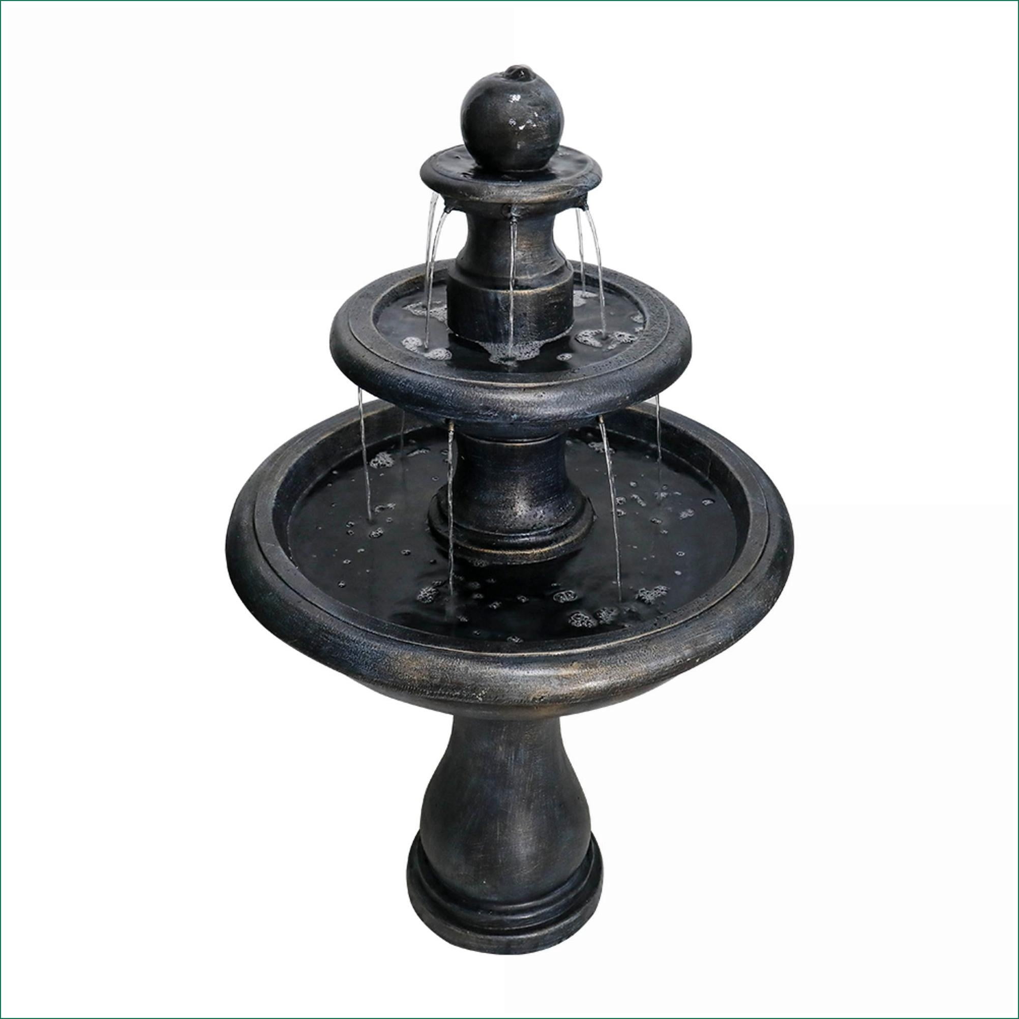 Fountains | 3-Tier Modern Outdoor Garden Patio Fountain, Fiber-Reinforced Concrete, Black Stone Finish, 27"x27"x45.2" | Black | Concrete / Cement