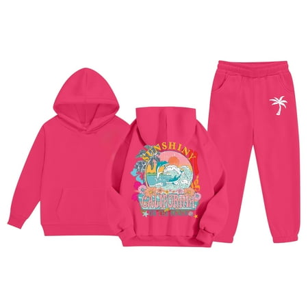 WEIYLL Girl s Hoodies Kids Tracksuit Unisex Two Piece Outfits Sweatpants Set Hot Pink Fall Activewear 8-9 Years