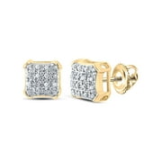 Macey Worldwide Jewelry 10k Yellow Gold Mens Diamond Square Earrings 1/10 Ctw