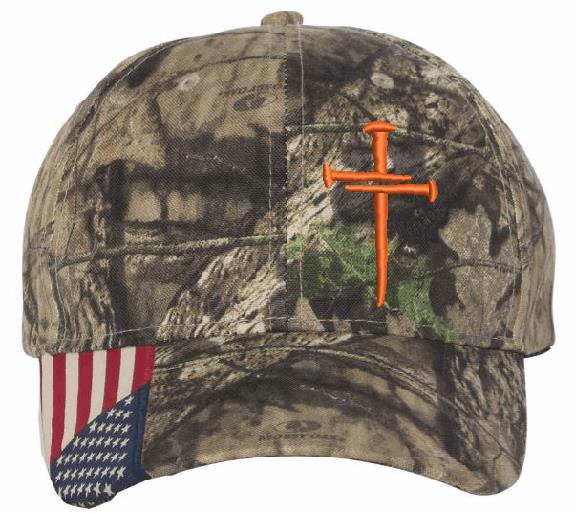 Jesus 3 Nails Cross Mossy Oak Camo Embroidered Hat & CHALLENGE