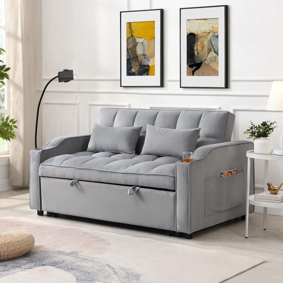 YWEN 3-in-1 Convertible Sofa Bed, 70" L Velvet Sleeper Sofa Couch,Adjustable Backrest