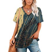 T-Shirt Women'S JellyLotus Leaf Neck Long Sleeve Printed Fall T Shirts Women Spring Tee Tops Copper Gold Bronze Blue Indigo