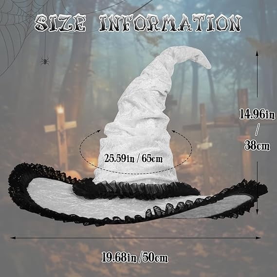 Lace Trim Witch Hat with Wide Brim for Halloween Costume Cosplay