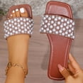 thumbnail image 2 of WLOELOEW Square Toe Flat Slide Slippers For Women With Pearl Strap Soft Lazy Indoor Outdoor Slides Synthetic Upper Available In Us Size 9 (Foot Length: 10.24 Inches), 2 of 9