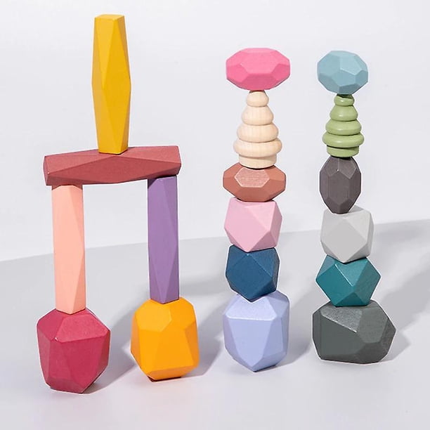 Bloques de construcción Jenga de piedra de pino/haya de colores, juguetes educativos, juego de apilamiento para bebés, piedra de equilibrio Jenga, juguetes de madera para ShuxiuWang 8390613550200