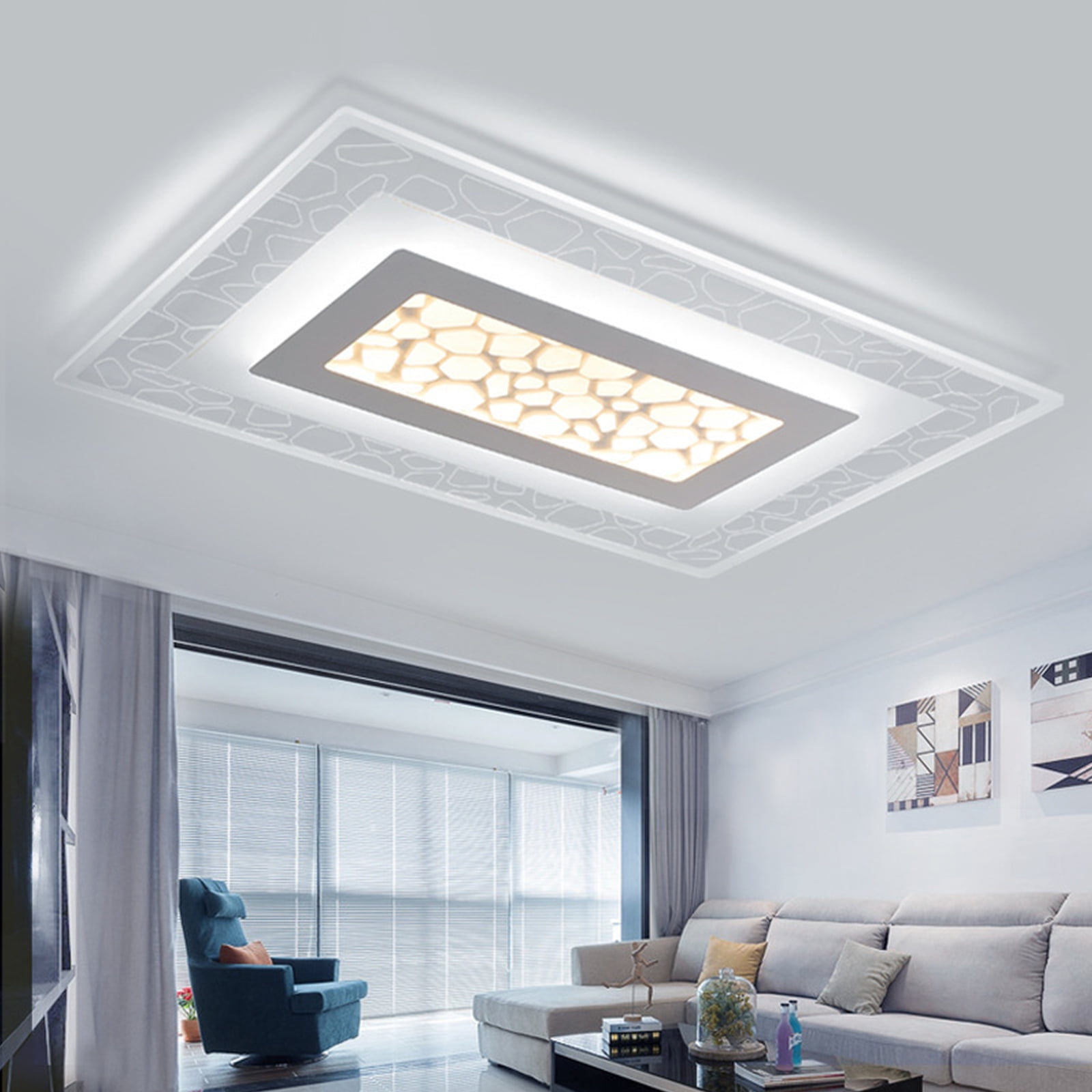 FETCOI Modern Flush Mount Ceiling Light with Remote Control Rectangular LED Ceiling Light Stepless Dimmable Minimalist Decoration Chandelier Ceiling Lamp