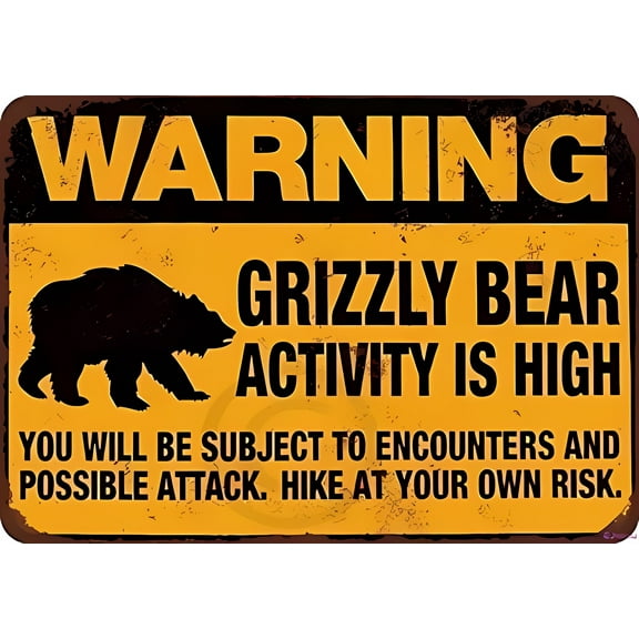 Great Grizzly Bear Activity is Highest Vintage Sign - 12×8 Inches, Metal Tin Wall Plaque, Exterior Home Cave Garage Bar Country Club Decor