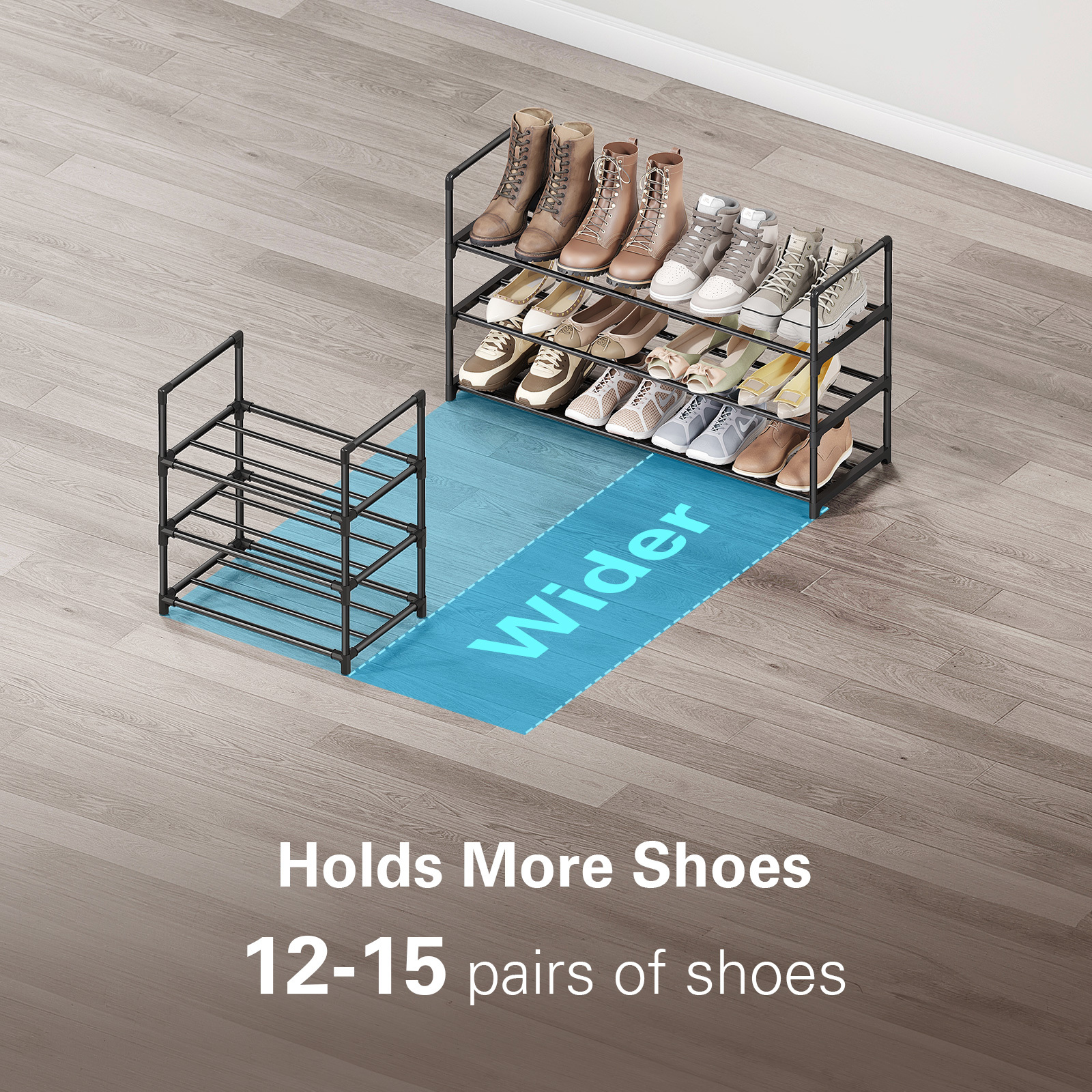 One Pix 3-Tier Metal Shoe Rack, Black photo 2