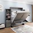 thumbnail image 3 of RoomAndLoft Queen Size Murphy Wall Bed with Shelf Storage and in Gray Solid Wood, 3 of 10
