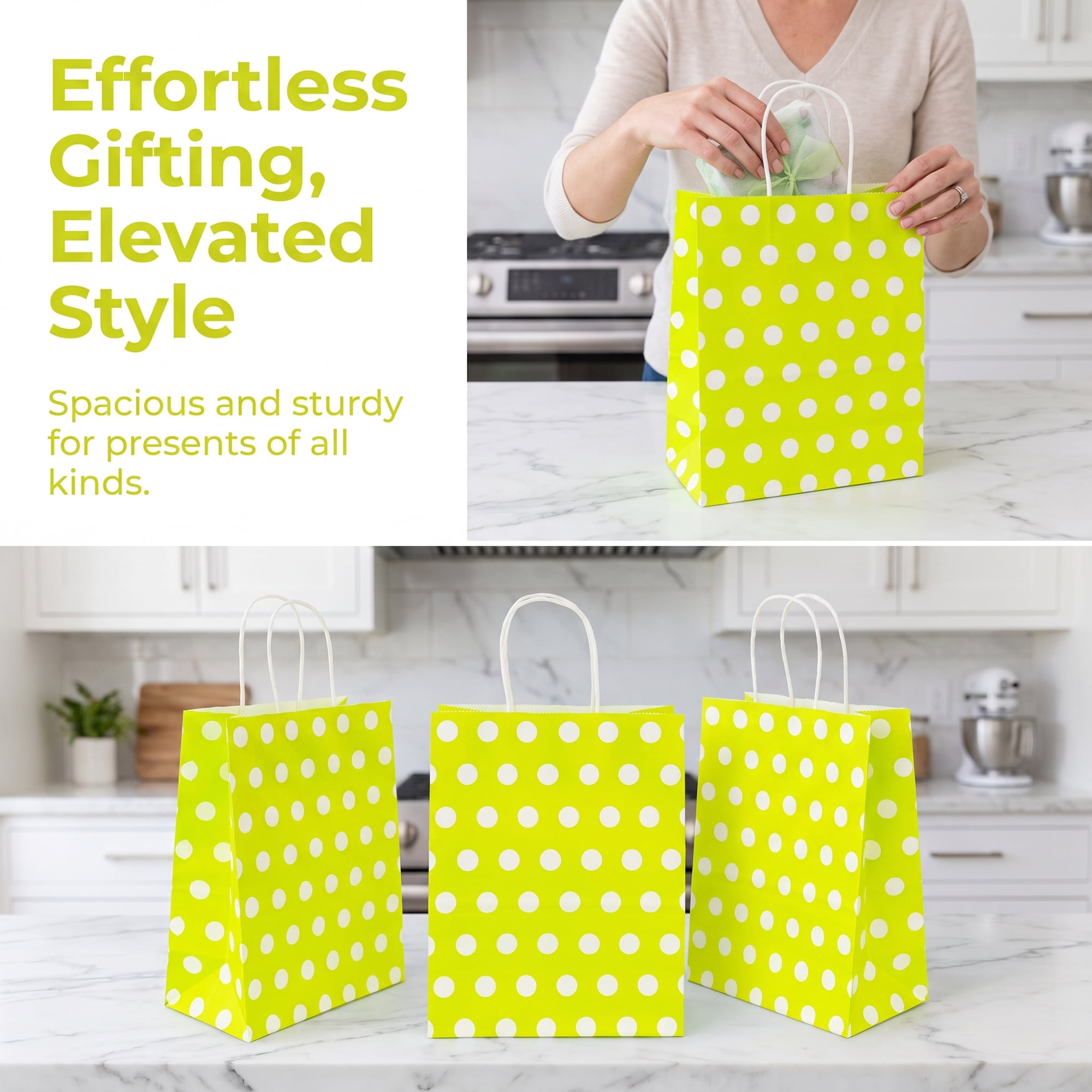 Unique Bargains 6Pcs Polka-dot Paper Gift Bag with Handles Green 8.7" x 4.3" x 10.6"