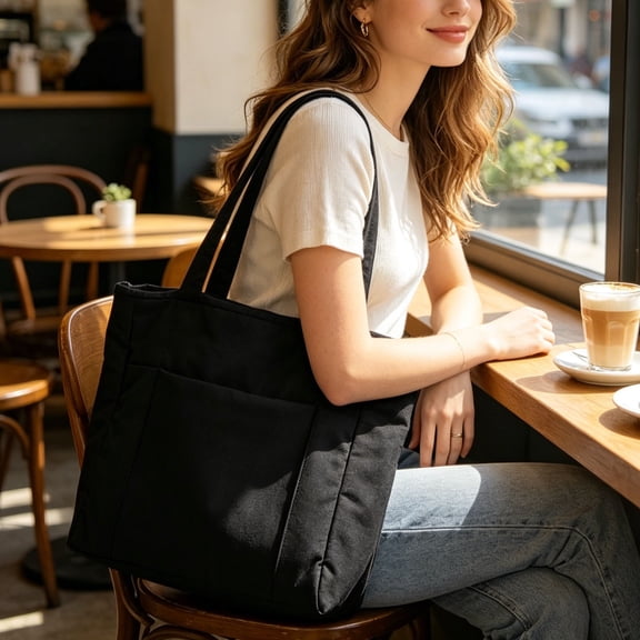 Solid Color Large Capacity Shoulder Bag, Spacious Tote for Work and Daily Use