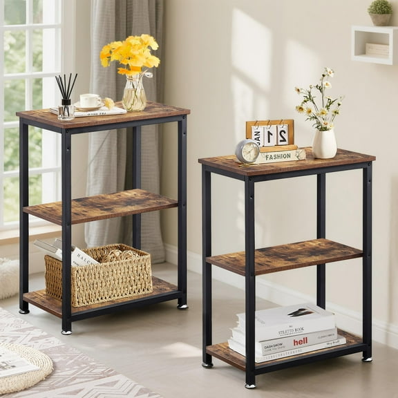 VECELO 3-Tier End Table with Storage Shelf, Nightstand Sofa Side Table for Bedroom/Living Room/Hallway/Study, Gray