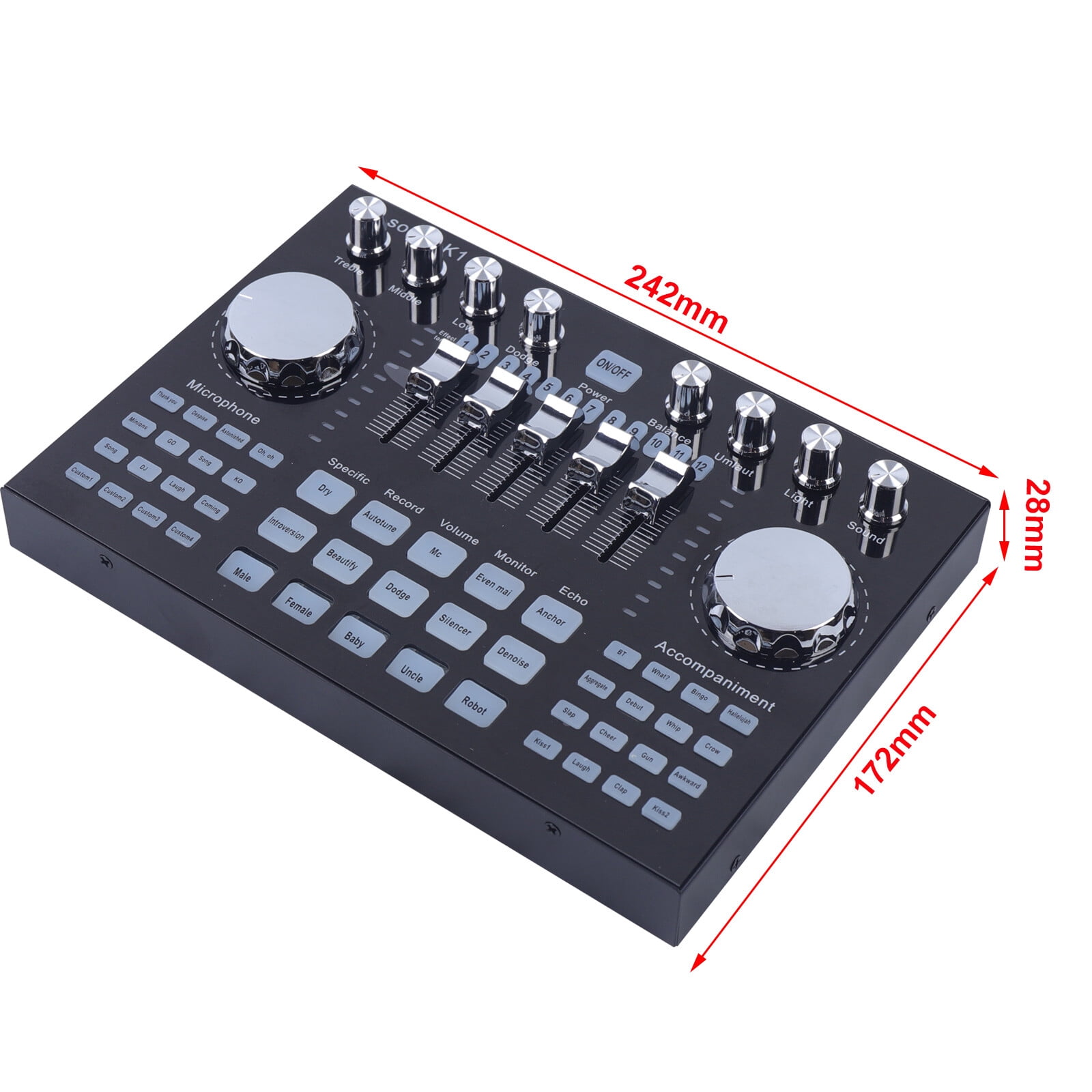 Live Sound Card with DSP Noise Reduction, Bluetooth, 12 Sound Effects, 1800mAh Battery – Portable Audio Interface for Live Streaming, Karaoke, Gaming & Podcasting