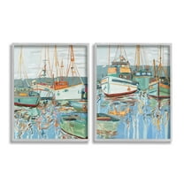 Stupell Industries Marina Ships Reflection Transportation Painting Gray Framed Art Print Wall Art, 24 x 30, Set of 2