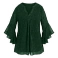 thumbnail image 3 of WOYY Girls Loose Fit Glitter Mesh Blouse Petal Sleeves V Neck Shirt Tunic Top, Sizes 3-14, 3 of 3