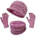 thumbnail image 1 of Senker 3 Pieces Winter Hat Gloves Scarf Set, Knit Beanie Neck Warmer Touch Screen Mittens, 1 of 5