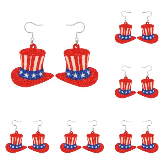 4th of July Patriotic Dangle Earrings for Women, Red White Blue Glitter Star Polyester Earrings, Independence Day Jewelry for Party Parade Celebration 5 Pcs