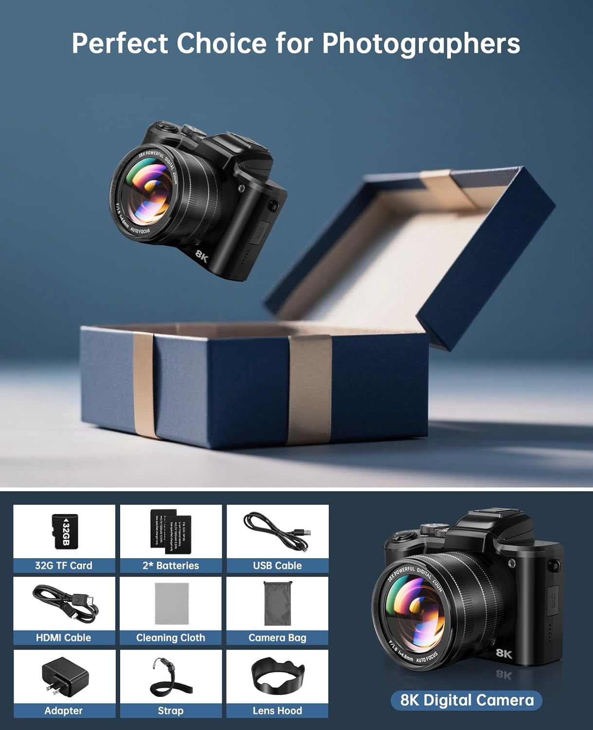 ACTITOP Digital Camera for Photography 8K 88MP Autofocus WiFi Vlog Dual-Lenses Camera for YouTube with 32GB Card,16X Digital Zoom Touch Screen Video Camera