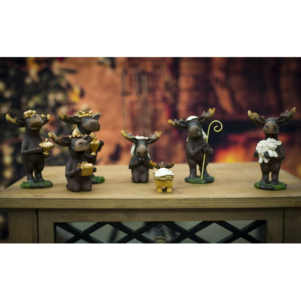 7 Piece Moose Figurines Christmas Nativity Set