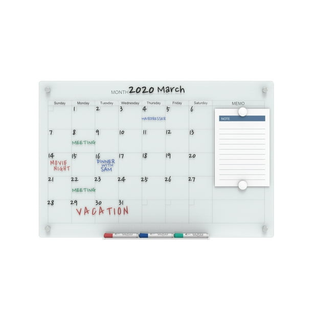 Audio-Visual Direct Glass Dry-Erase Calendar Whiteboard Set - 60 x 90 cm - (Magnetic, White)