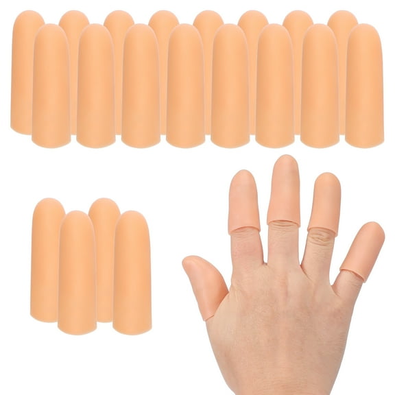 Uxcell Finger Sleeve Protectors, 20pcs Silicone Finger Cots Cover Cap Thumb Guard Gel Finger Protection for Repair, Arthritis, Sports, 2"x0.6" Skin Color