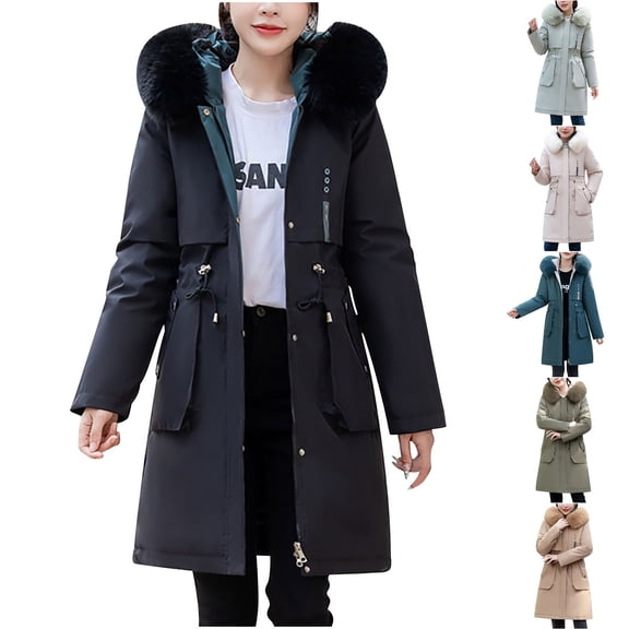 Bovxnpu Winter Coats for Women, Women's Down Jackets Solid Color Casual Plus Size Loose Cotton Coat Fall Winter Thickened Top Long Sleeve Warm Winter Clothing