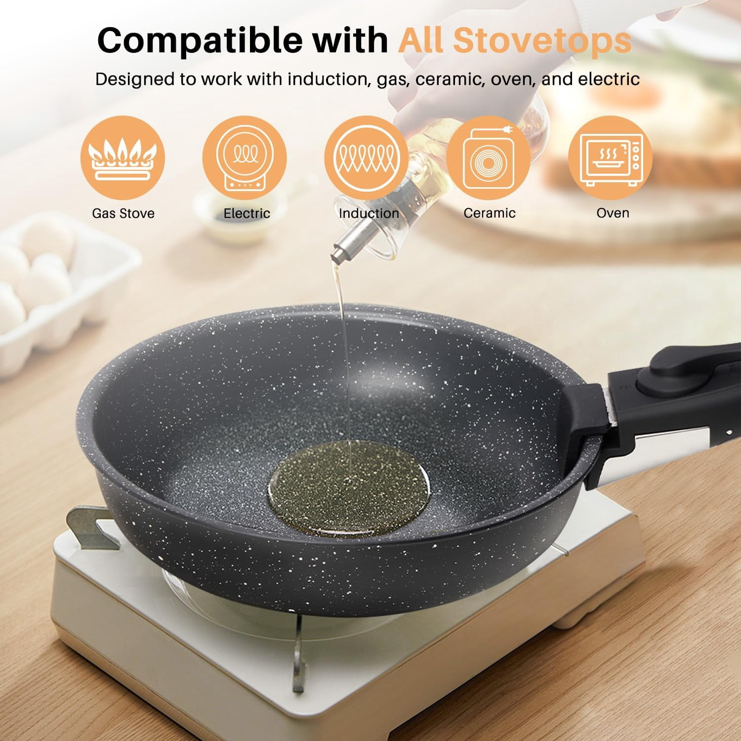 Aidoly Pots and Pans, 12 Pcs Nonstick Kitchen Cookware Sets with Removable Handle, Stackable, Black