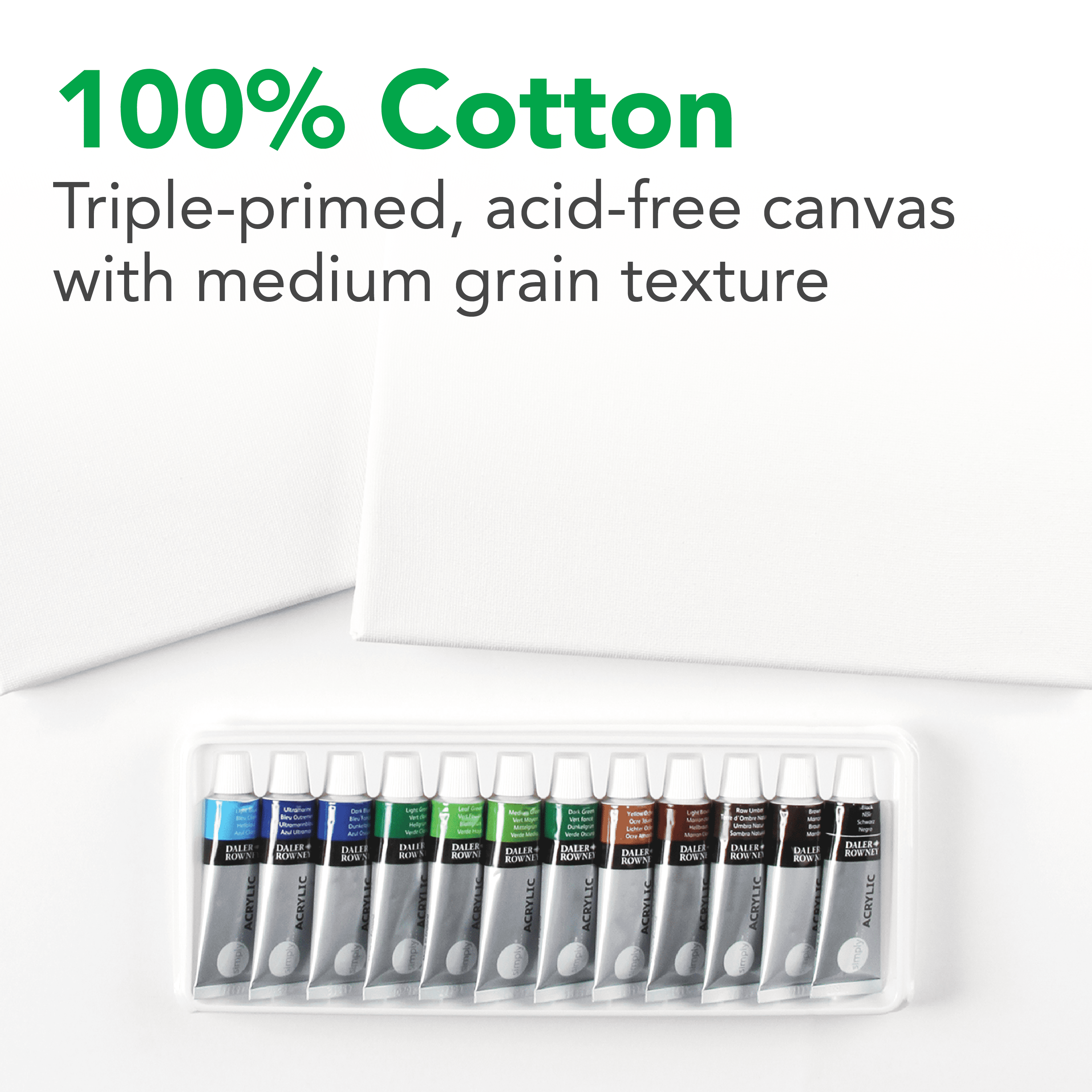 Daler-Rowney Simply Canvas, White Stretched, 20" x 24", 2 Piece - Teens, Students, Artists, Kids