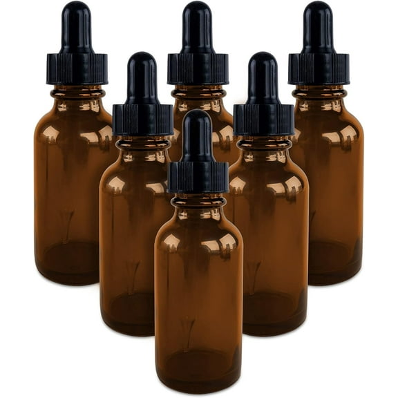 Plastic Bottles 1 oz / 30 ml - Amber (Pack of 6) Boston Round Bottle Droppers - For Essential Oils and Liquids Sponix BioRx
