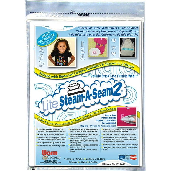 Lite Steam-A-Seam 2 Personnalisé Double Bâton Fusible Web-9"X12" 8/Pkg