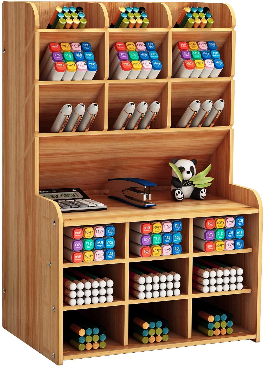 Upgraded Wooden Pencil Holder, Pen Organizer for Desk , Easy Assembly, Art Supply Organizer, Desktop Stationary Organizer Caddy