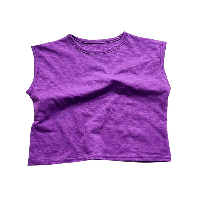 HBFAGFB Débardeurs Filles Tout-Petits Bébé Col Rond Sans Manches T-Shirt Mignon Simple Tenue d'Intérieur Violet Taille 90