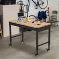 thumbnail image 3 of EDTara Garage Workbench with Drawer, 48x24 Inch Adjustable Height Rubberwood Work Table with Wheels and Integrated Power Outlet, 3 of 7