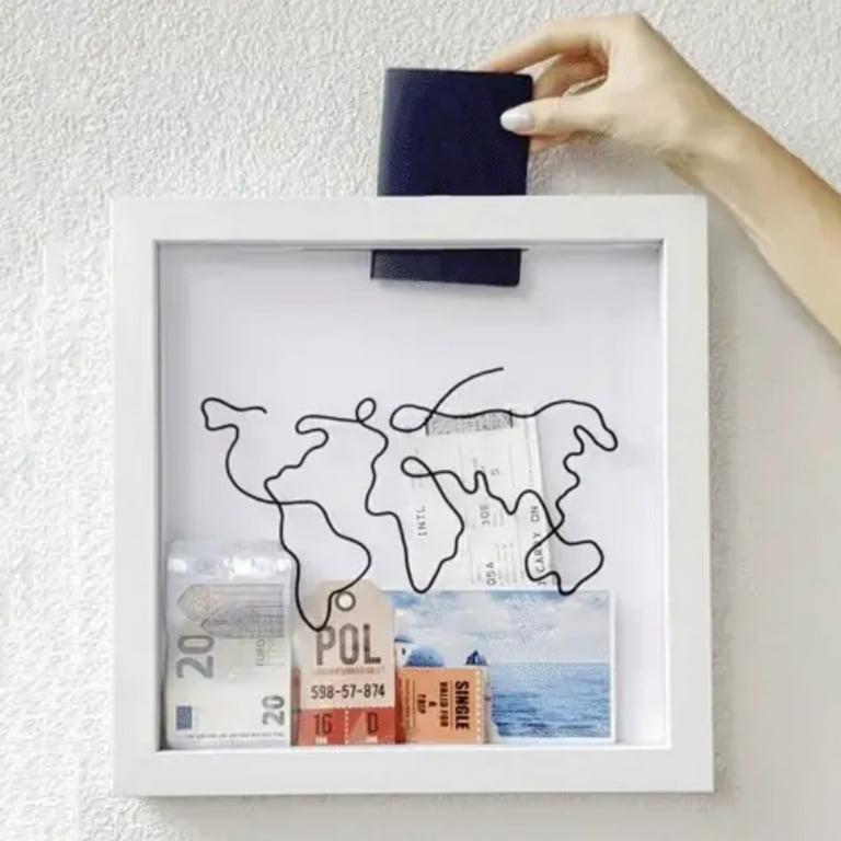 Xeyise Ticket Shadow Box with Slot Wooden Frame Travel Adventure