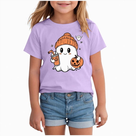 NOLDARES Toddler Halloween Shirts Tshirt for Girls Kids Funny Halloween Ghost Tee Tops(Purple,8-9 Years)