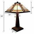 thumbnail image 5 of 23" White Amber and Brown Stained Glass Two Light Mission Style Table Lamp, 5 of 7