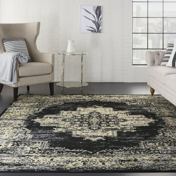 Nourison Grafix Persian Center Medallion Black Area Rug