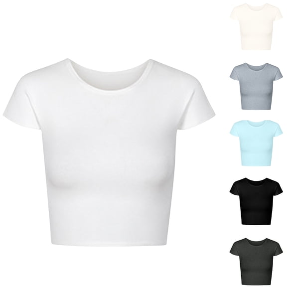 Bovxnpu Summer Short Sleeve T Shirts Pullover Top Undershirt Crew Neck Basic Soft Comfortable Summer Tops (Women's or Women's Plus)