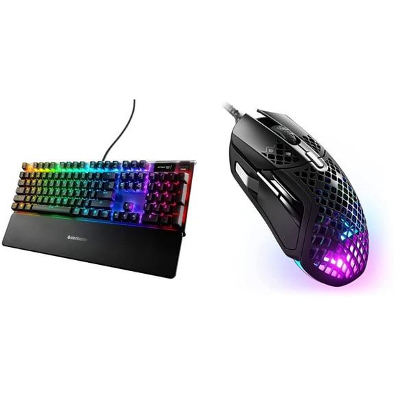 SteelSeries Apex Pro Mechanical Gaming Keyboard – Adjustable Actuation Switches & Aerox 5 - Lightweight Gaming Mouse - 18000 CPI - TrueMove Air Optical Se