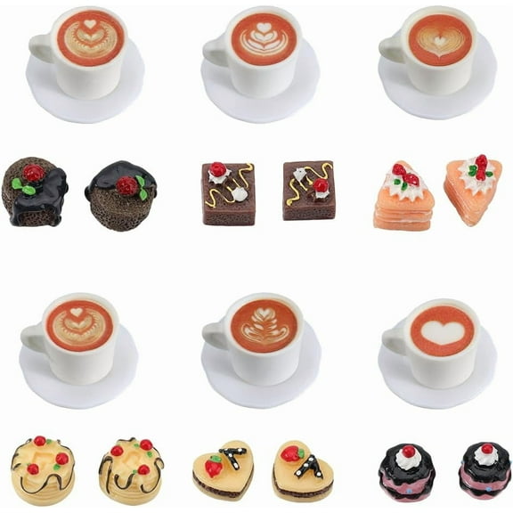 1 Box 24Pcs Miniature Resin Food Figurines Afternoon Tea Coffee Cake Mini Model Food Props Mini House Decoration Kitchen Cafe Accessory