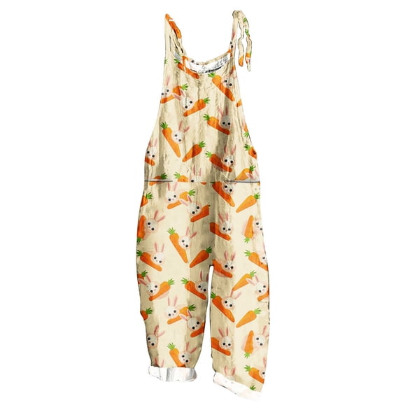 Hueook Easter Jumpsuit for Women Pants Trendy Ladies' Easter Print Sleeveless Two Pocket Casual Overalls jumpsuit Pants Multicolor 5X