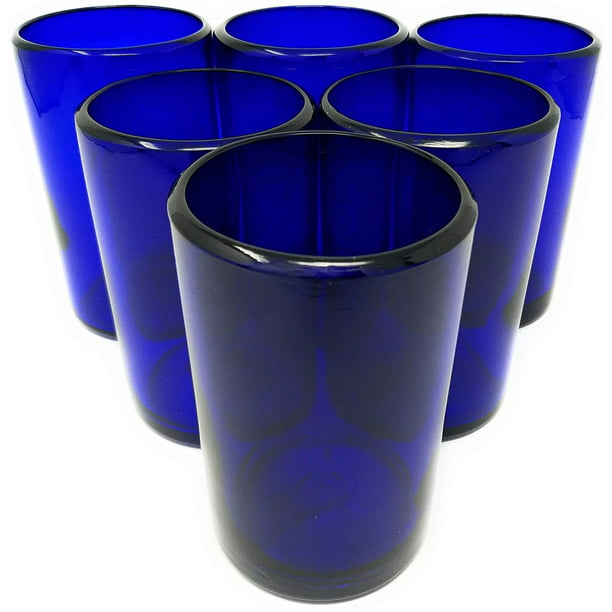 Hand Blown Mexican Drinking Glasses Set Of 6 Cobalt Water Glasses 14 Oz